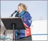  ?? PHOTO BY MIKE POWER ?? Rhonda White, Western Area board member for NAPE, addresses the rally.