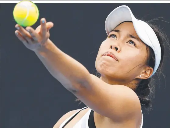  ?? POTENTIAL: Townsville’s Lizette Cabrera serves during her first round match against Donna Vekic at the Australian Open last year. ??