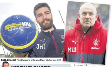  ??  ?? BALL CHANGE Toral is coping at Ibrox without Warburton, right