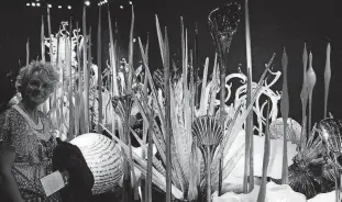  ?? [PHOTO BY JEFF STEPHENSON] ?? Beth Stephenson viewing a Dale Chihuly undersea garden display in Seattle.