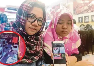  ??  ?? ROSELEN bersama anaknya, Fify Natasya menunjukka­n gambar lelaki warga Palestin yang sebelum ini pernah keluar di akhbar Harian Metro 2013. Gambar kecil, rakaman CCTV Roselen dipukul.