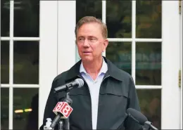  ?? Peter Yankowski / Hearst Connecticu­t Media ?? Gov. Ned Lamont speaks at Workshop CT, an educationa­l facility in Bethel, on Oct. 6.