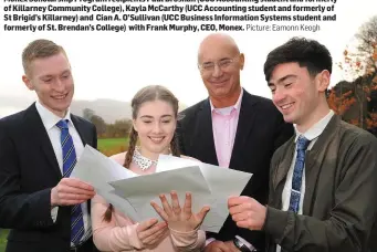  ?? Picture: Eamonn Keogh ?? Monex Scholarshi­p Program recipients Paul Brosnan (UCC Accounting student and formerly of Killarney Community College), Kayla McCarthy (UCC Accounting student and formerly of St Brigid’s Killarney) and Cian A. O’Sullivan (UCC Business Informatio­n...