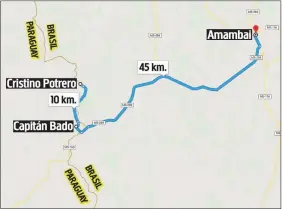  ??  ?? La droga salió de la colonia Cristino Potrero, distante 10 kilómetros de Capitán Bado, y cayó en el camino de 45 kilómetros que lleva a Amambai.