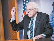  ?? MANDEL NGAN/GETTY-AFP ?? Sen. Bernie Sanders speaks up Thursday after the chamber’s vote to pull support for the Saudi-led war in Yemen.