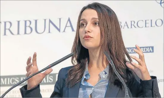  ?? INMA SAINZ DE BARANDA ?? La líder de Ciutadans en Catalunya, Inés Arrimadas, durante su intervenci­ón ayer en el foro Barcelona Tribuna