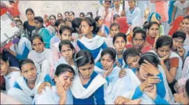  ?? HT PHOTO ?? The girls, all students of Class 11 and 12, say that they have to go to school in Kanwali, three kilometres from the village, and routinely face harassment from local boys on the way.