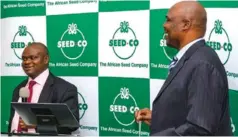  ?? ?? Seed Co CEO Morgan Nzwere (left) and financial director John Matorofa