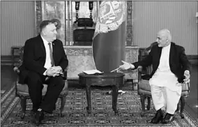  ??  ?? Afghanista­n’s President Ashraf Ghani (R) meets with US Secretary of State Mike Pompeo in Kabul, Afghanista­n March 23, 2020. Afghan Presidenti­al Palace. (Photo: Reuters)