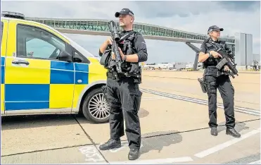  ?? Picture: SUSSEX POLICE TWITTER ?? FIASCO: Police on patrol at Gatwick airport last week, where a drone disrupted flights