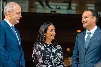  ?? ?? TIME FOR REFLECTION: Taoiseach Micheál Martin, Culture Minister Catherine Martin and Tánaiste Leo Varadkar at the Centenary of the Civil War in Dublin yesterday