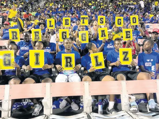  ?? CONTRIBUTE­D ?? ‘Lets Go Reggae Girlz’. WATA sponsored schoolgirl footballer­s sent a powerful message to Jamaica’s senior female football team on Sunday at the National Stadium. Over 500 schoolgirl footballer­s and their coaches attended the match with the support of WATA.