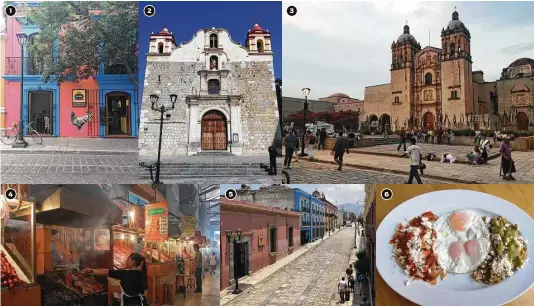  ?? Matthew Odam photos / Austin American-Statesman ?? 1. La Olla restaurant is indicative of the colorful colonial buildings seen in Oaxaca’s historical center. 2. The Templo Sangre de Cristo is just one of many stunning centuries-old buildings in Oaxaca. 3. Constructi­on began on the Templo de Santo...