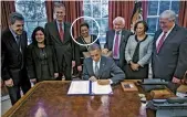  ??  ?? Watching President Obama sign the Improving Medicare Post-acute Care Transforma­tion (Impact) Act of 2014 in the Oval Office