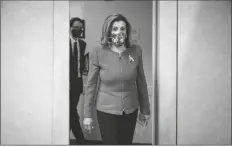  ?? ASSOCIATED PRESS ?? SPEAKER OF THE HOUSE NANCY PELOSI , D-Calif., arrives to talk to reporters about Election Day results in races for the House of Representa­tives, at Democratic National Committee headquarte­rs in Washington, Tuesday