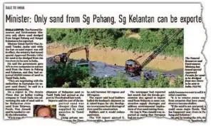  ??  ?? The ‘New Straits Times’ report on sand export yesterday.