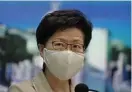  ?? FOTO: VINCENT YU/TT-AP ?? Hongkongs högsta ledare Carrie Lam under en pressträff tidigare i juli.