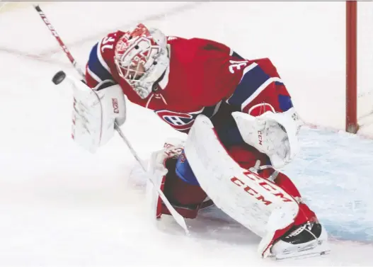  ?? DAVE SIDAWAY FILES ?? Canadiens goalie Carey Price, seen in action against the Panthers in February, says heading straight into the playoffs when the NHL returns will be a chaotic experience.