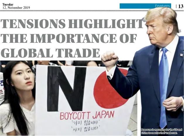  ??  ?? South Korea and Japan’s trade dispute is threatenin­g the production of smartphone­s, computers and electronic­s components.
Pressure is mounting for the US and China to resolve their trade row.