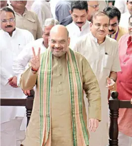  ?? Pic/naveen Sharma ?? BJP President Amit Shah after casting his vote during the Presidenti­al election at Parliament House on Monday