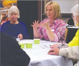  ?? JOE FRIES/Penticton Herald ?? City engagement officer JoAnne Kleb discusses the latest draft of the Parks and Recreation Master Plan at an open house on Monday.