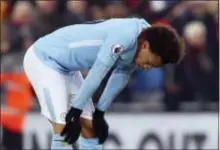  ?? THE ASSOCIATED PRESS ?? Manchester City’s Leroy Sane reacts at the end of the English Premier League soccer match between Liverpool and Manchester City at Anfield Stadium in Liverpool, England, Sunday.