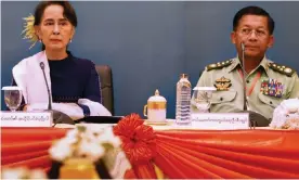  ??  ?? Aung San Suu Kyi, left, winner of last November’s election, and Myanmar’s military chief, Min Aung Hlaing, who led last week’s coup in the country. Photograph: Myanmar State Counsellor Office/AFP/Getty Images