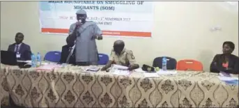  ??  ?? Deputy Comptrolle­r of Immigratio­n, Kaduna Command, DCI Jerry Adah at the beginning off the round table on Smuggling of Migrants (SOM) in Kaduna… recently