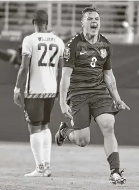  ?? Mark Ralston / AFP/Getty Images ?? Jordan Morris celebrates his Gold Cup-winning goal against Mexico.