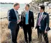  ?? BRADEN FASTIER/NELSON MAIL ?? Nelson MP Nick Smith, left, former National Party leader Bill English and new leader Simon Bridges in Nelson last August.