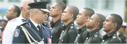  ?? Photo: Ronald Kumar ?? Police Commission­er Brigadier-General Sitiveni Qiliho addressing one of the Police recruits during the Fiji Police Force passing-out parade at Nasova, Suva, on June 28, 2017.