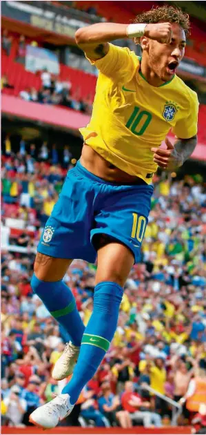  ??  ?? EXPLOSIÓN. Neymar celebra el 1-0 de Brasil sobre Croacia.