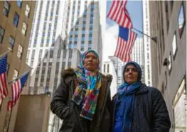  ?? HIROKO MASUIKE/NEW YORK TIMES ?? Jamilla Clark (left) and Arwa Aziz said their rights were violated when they were forced to remove their hijabs before the police took arrest photograph­s.
