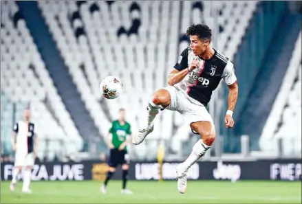  ?? AFP ?? Cristiano Ronaldo scored two penalty kicks on Saturday in a 2-2 draw against Atalanta to allow Juventes to take a massive step toward a ninth straight Serie A title.