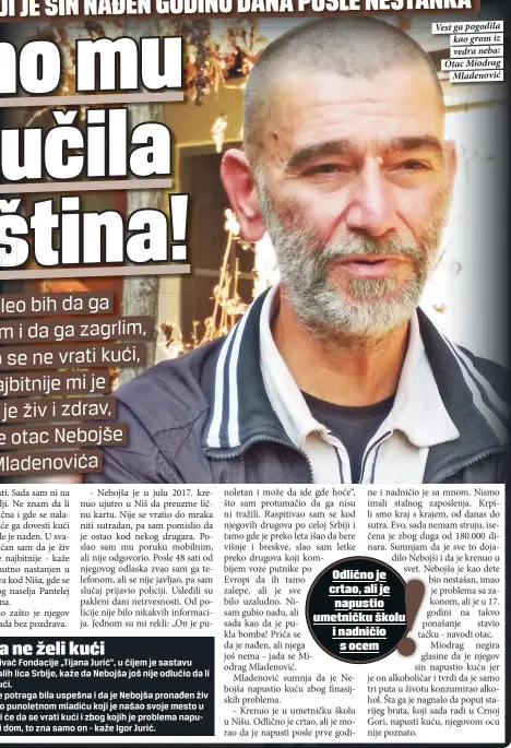  ??  ?? Vest ga pogodila kao grom iz vedra neba: Otac Miodrag
Mladenović