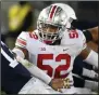  ?? (AP/Barry Reeger) ?? Ohio State guard Wyatt Davis, the Big Ten Offensive Lineman of the Year, anchors the Buckeyes’ line.