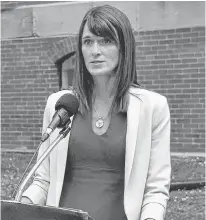  ?? STU NEATBY/THE GUARDIAN ?? P.E.I. Environmen­t Minister Natalie Jameson makes an announceme­nt concerning the Royalty Oaks designated area in this July 2020 photo.