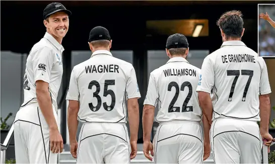  ?? PHOTOSPORT/GETTY IMAGES ?? Above, Black Caps players model their new shirts, complete with numbers, for test cricket. Such a trend has long been in vogue for the shorter forms of the game, below.