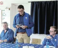  ?? Picture: SUE MACLENNAN ?? CAMPAIGN TRAIL: DA Frontier constituen­cy leader Kevin Mileham, provincial leader Andrew Whitfield and mayor of Umngeni Municipali­ty, KwaZulu-Natal, Chris Pappas, addressing an audience at the Albany Bowling Club in Makhanda on May 9.