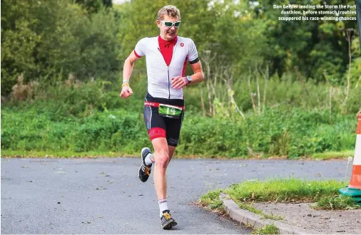  ??  ?? Dan Geisler leading the Storm the Fort duathlon, before stomach troubles scuppered his race-winning chances