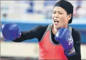  ?? SANJEEV VERMA/HT PHOTO ?? MC Mary Kom (in pic), Lovlina Borgohain, Sonia Chahal and Simranjit Kaur have already assured India of medals.