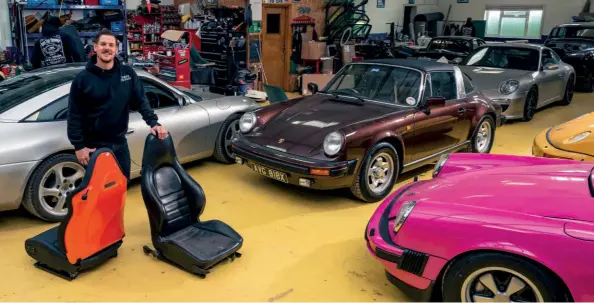  ??  ?? Above Dave has no shortage of air-cooled Porsches in his workshop and counts a 964 Carrera 2 among his own cars