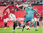  ?? Picture: ASH DONELON/GETTY IMAGES ?? TEENAGE SENSATION: Mason Greenwood scores Manchester United’s fourth goal during the English Premier League match against Bournemout­h at Old Trafford in Manchester on Saturday