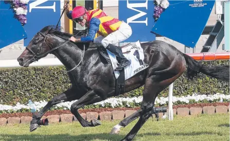  ?? Picture: AAP ?? Jockey Corey Brown celebrates after riding Pierata to victory in the Magic Millions Guineas.