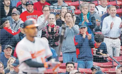  ?? AP PHOTO ?? Fans give a standing ovation as Baltimore Orioles centre-fielder Adam Jones comes to bat during the first inning of a baseball game against the Boston Red Sox on Tuesday.