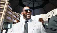  ?? The Associated Press ?? CHARGED: In this June 6, photo, musician R. Kelly leaves the Leighton Criminal Court building in Chicago. Minnesota authoritie­s charged singer R. Kelly on Monday, with two counts of prostituti­on and solicitati­on involving a girl under 18 in 2001.