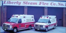  ?? SUBMITTED PHOTO ?? Ambulances from Friendship Ambulance, a division of Royersford Fire Department, on the apron of Liberty Steam Fire Company No. 2 on Main Street in Spring City. This year the Friendship Ambulance sub-station is observing its fifth year of service to...