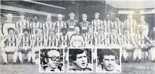  ??  ?? The Albion team photo from the Soccer 6 programme. Not all of these were there on the day, but Nobby Stiles, inset, left, and Norman Hunter, inset, centre, both were there as members of the coaching staff