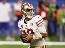  ?? Gregory Shamus / Getty Images ?? Niners QB Jimmy Garoppolo may be outclassed by those such as the Rams’ Matthew Stafford and Seahawks’ Russell Wilson.