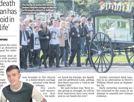  ?? MARTINMcKE­OWN ?? The family of Jordan McConomy (below) lead the cortege on the way to St Joseph’s Church in Galliagh